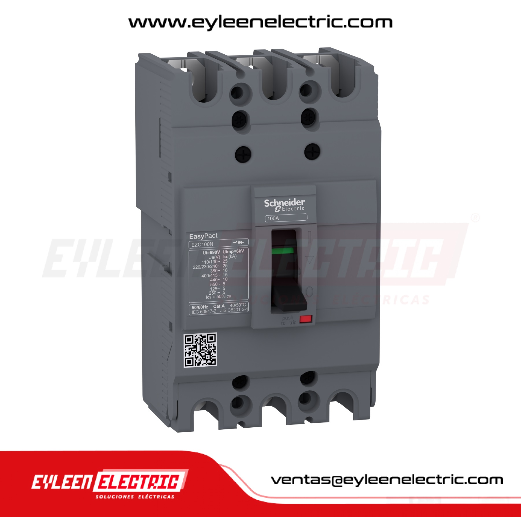 INTERRUPTOR AUTOMÁTICO CAJA MOLDEADA FIJA EASYPACT EZC100N, 3X30A, 25/18/10kA, 240/380/440VAC