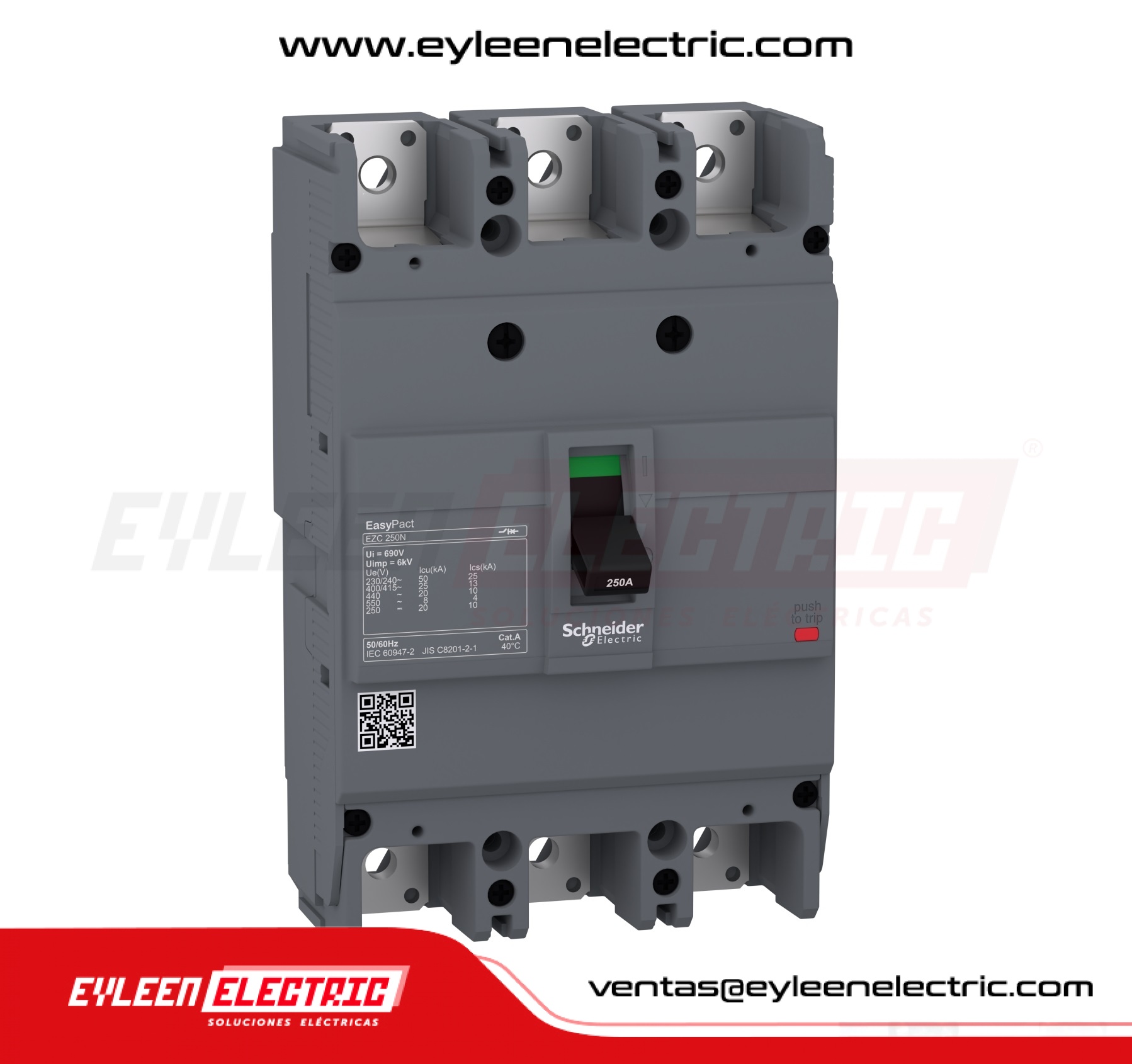 INTERRUPTOR AUTOMÁTICO CAJA MOLDEADA FIJA EASYPACT EZC250N, 3X150A, 50/25/20kA, 240/380/440VAC