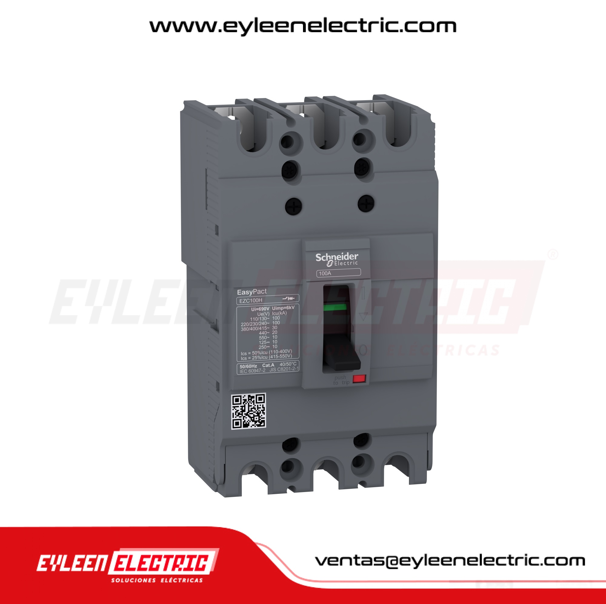 INTERRUPTOR AUTOMÁTICO CAJA MOLDEADA FIJA EASYPACT EZC100H, 3X60A, 100/30/20kA, 240/380/440VAC