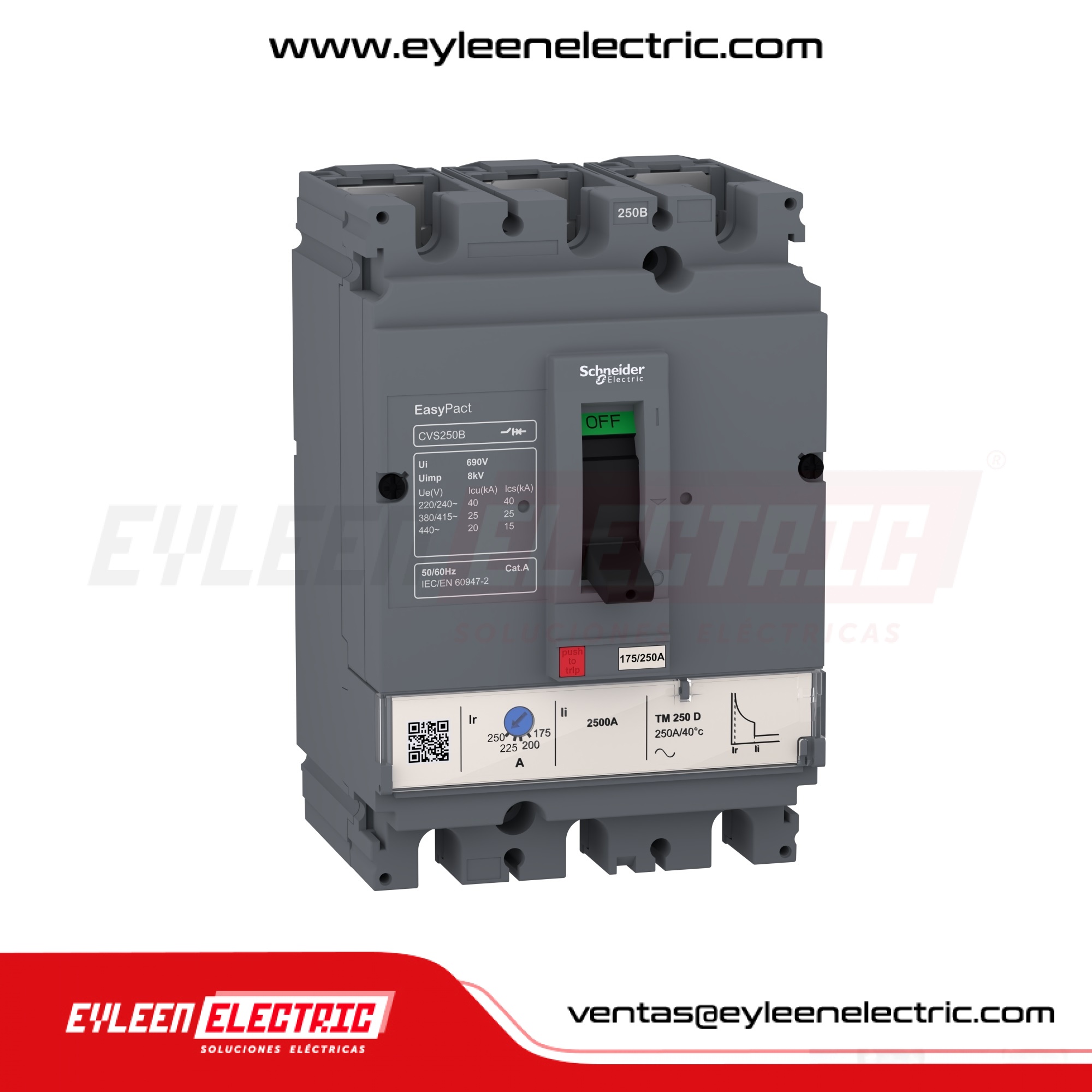 INTERRUPTOR AUTOMÁTICO CAJA MOLDEADA FIJA EASYPACT REGULAR CVS100B, 3X(22.4-32A), 40/25/20kA, 240/380/440VAC
