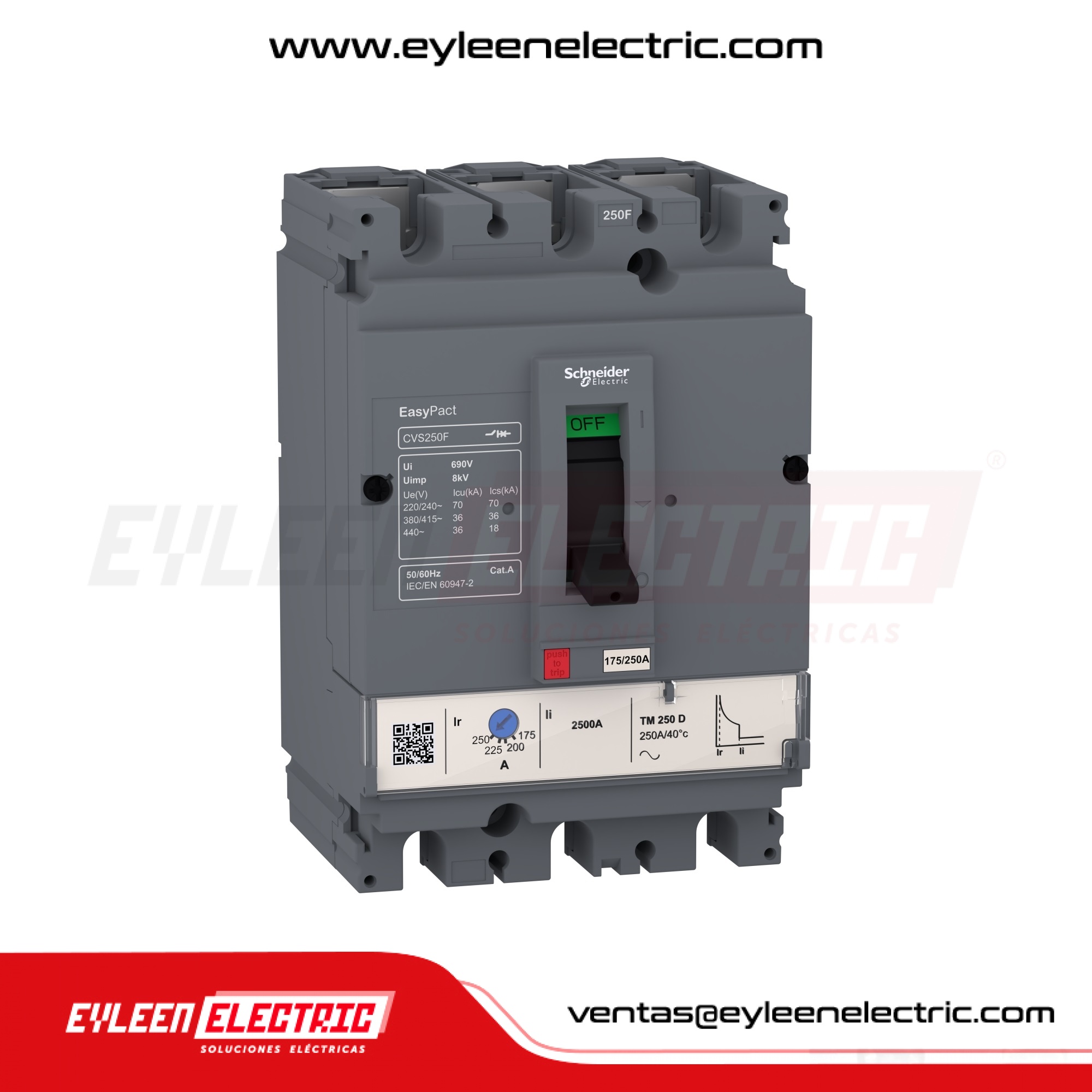 INTERRUPTOR AUTOMÁTICO CAJA MOLDEADA FIJA EASYPACT REGULAR CVS100F, 3X(11.2-16A), 70/36/36kA, 240/380/440VAC