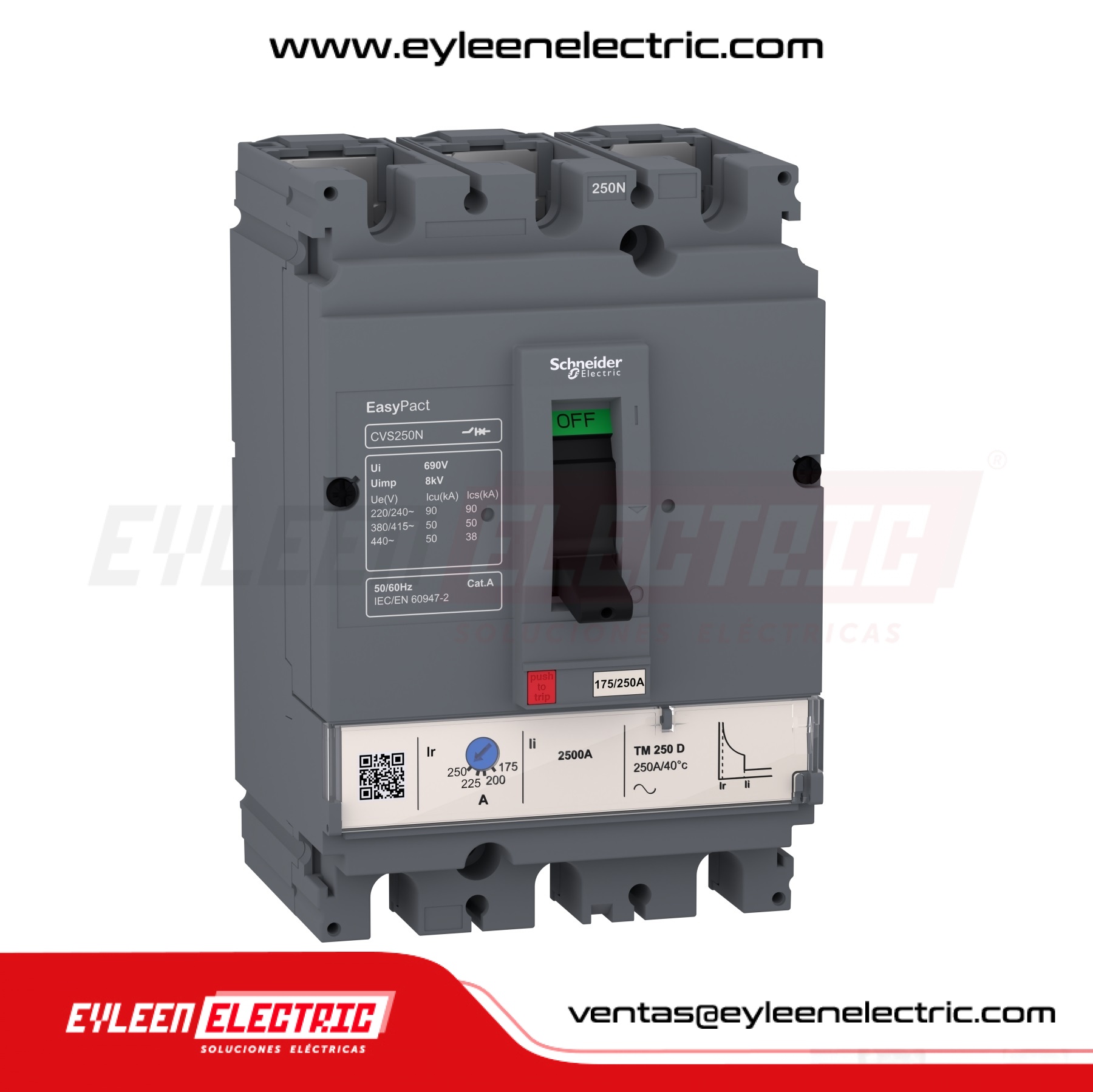 INTERRUPTOR AUTOMÁTICO CAJA MOLDEADA FIJA EASYPACT REGULAR CVS100N, 3X(56-80A), 90/50/50kA, 240/380/440VAC