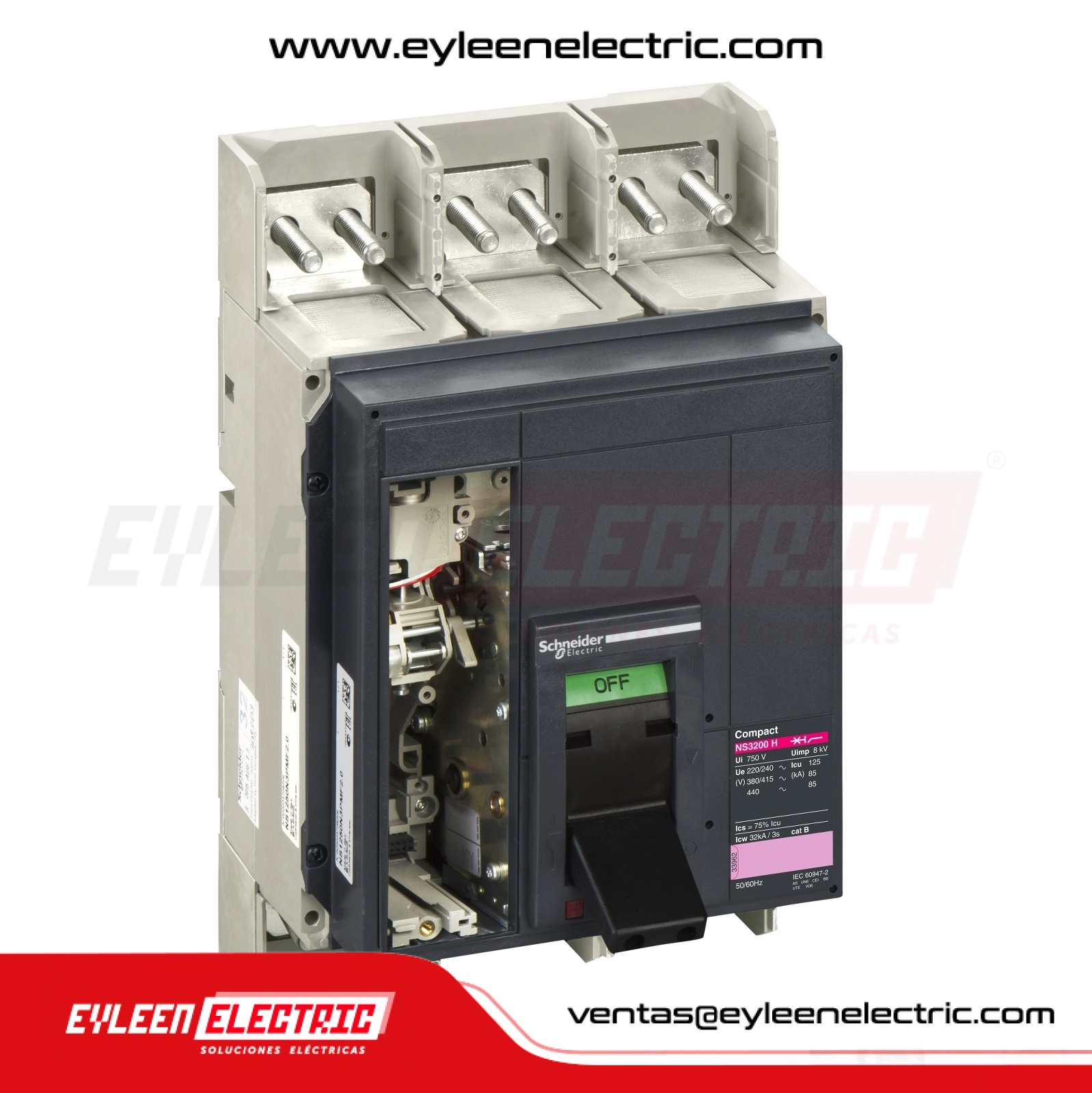 INTERRUPTOR AUTOMÁTICO FIJA REGULAR COMPACT NS2000H, 3X(800-2000A), 125/85/85kA, 220/380/440VAC,  MicroLogic 2.0