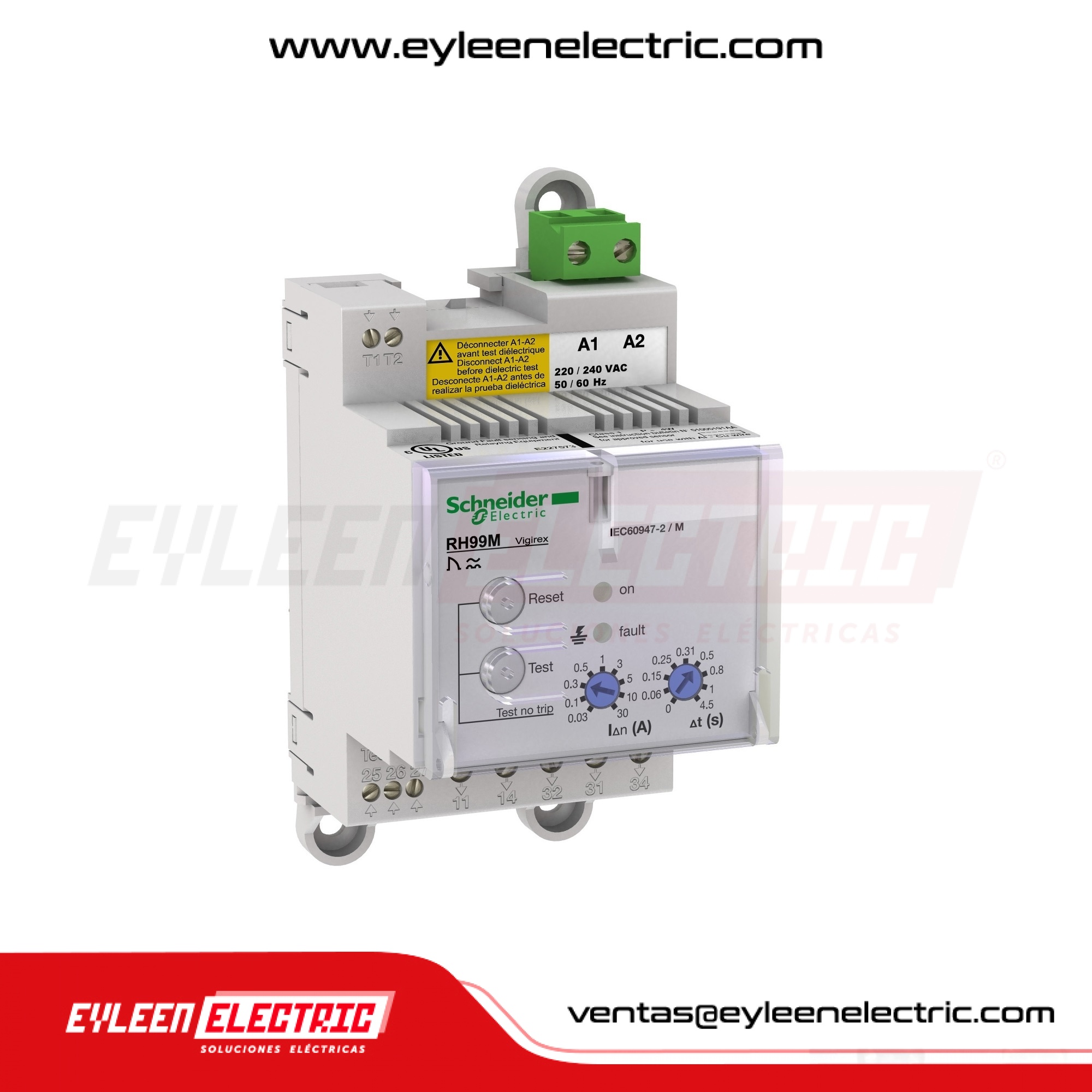 RELÉ DE FUGA A TIERRA VIGIREX, RH99M CON REINICIO MANUAL, 0.03-30A, 0-4,5 S, 240 V