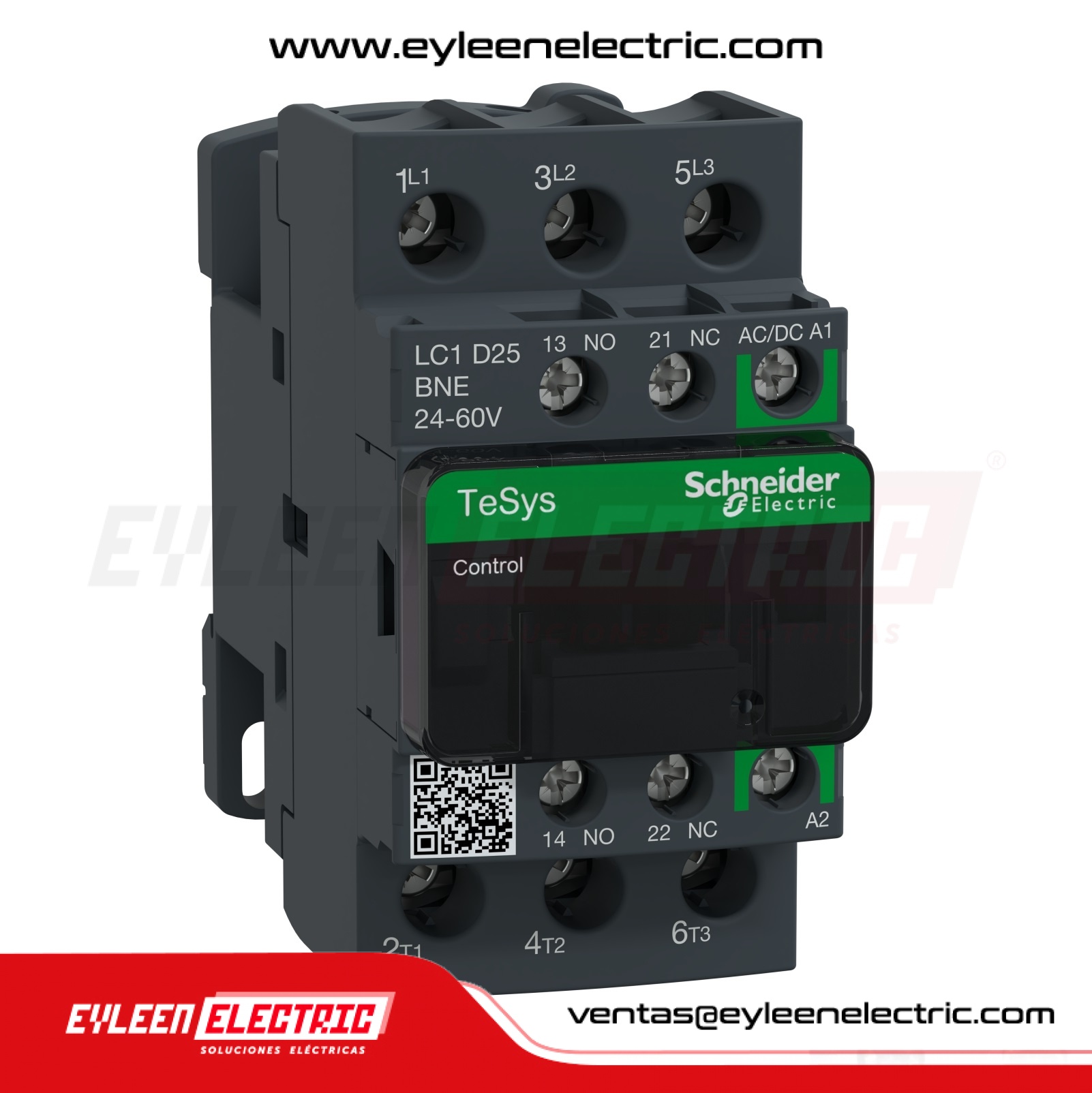 CONTACTOR TESYS D GREEN, 25A/AC3 - 40A/AC1, 1NA + 1NC, BOBINA: 24…60 VAC/DC