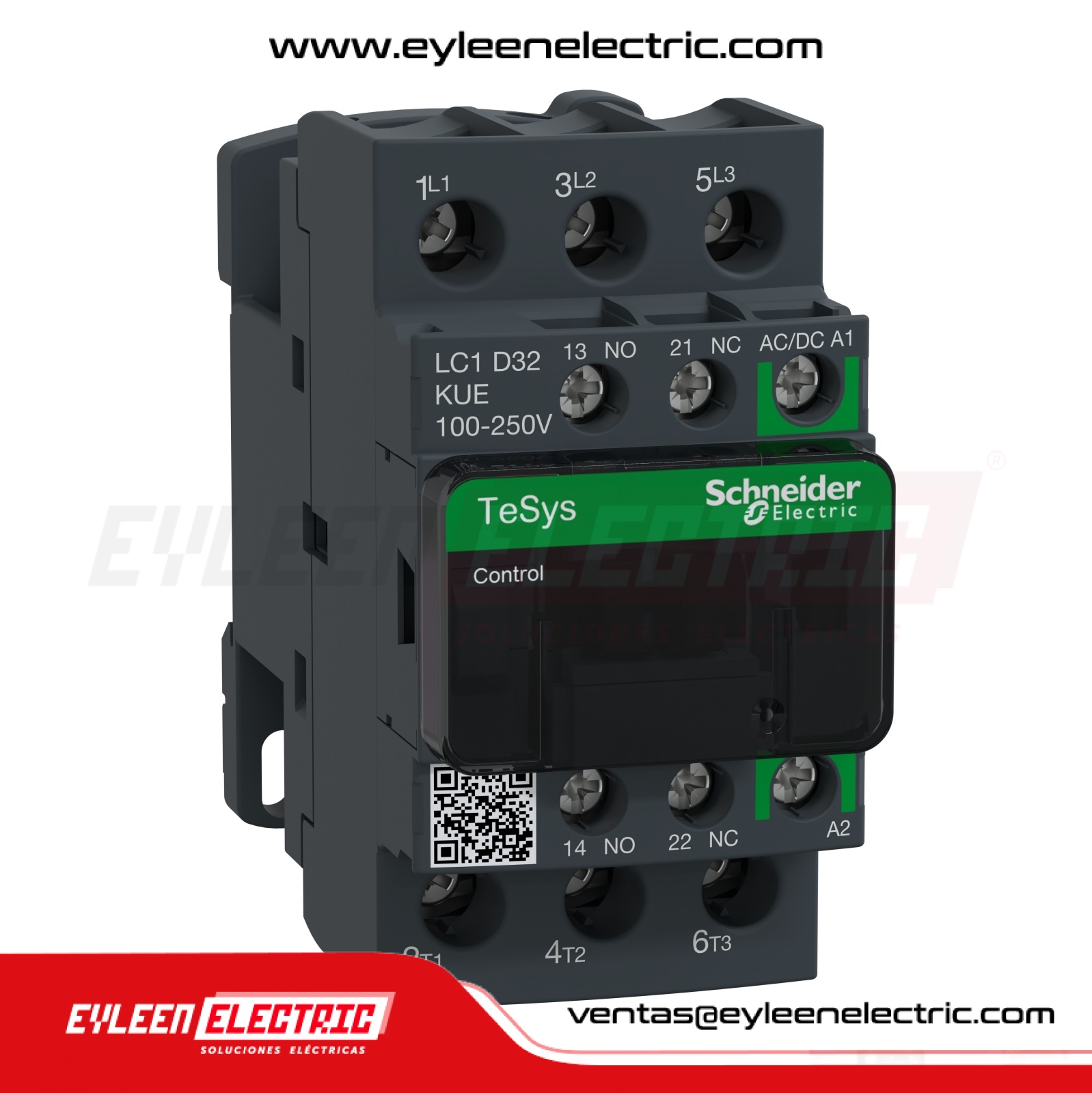 CONTACTOR TESYS D GREEN, 32A/AC3 - 50A/AC1, 1NA + 1NC, BOBINA: 100…250 VAC/DC