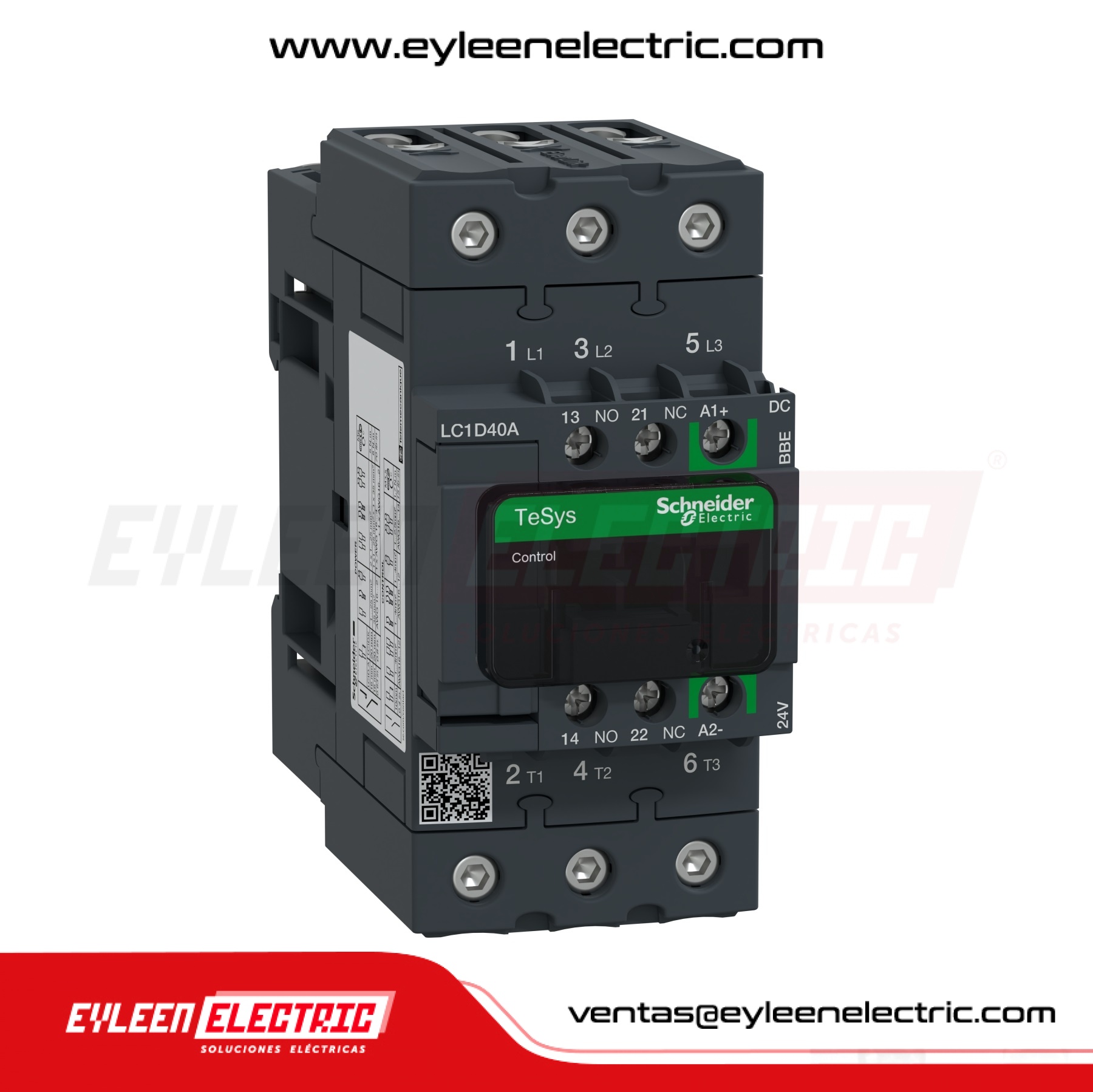 CONTACTOR TESYS D GREEN, 40A/AC3 - 60A/AC1, 1NA + 1NC, BOBINA: 24 VDC