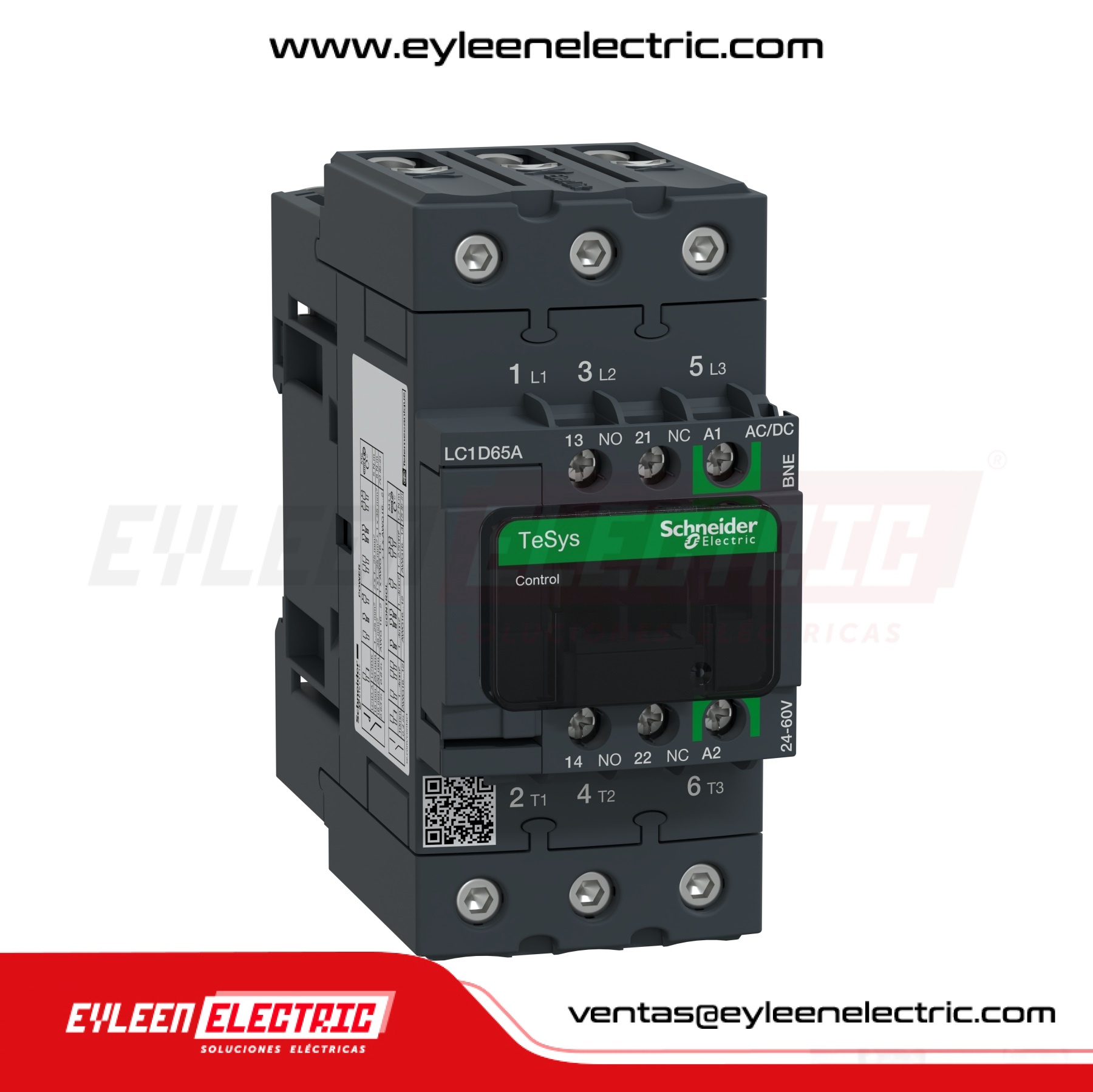 CONTACTOR TESYS D GREEN, 65A/AC3 - 80A/AC1, 1NA + 1NC, BOBINA: 24…60 VAC/DC