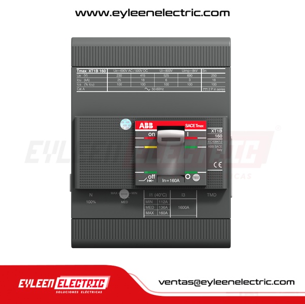 INTERRUPTOR AUTOMÁTICO CAJA MOLDEADA FIJA Tmax, 4X80A, XT1B 160 TMD 80-800 4p F F, 25/18/15kA, 240/380/440VAC
