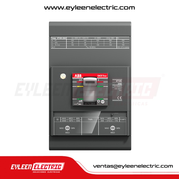 INTERRUPTOR AUTOMÁTICO CAJA MOLDEADA FIJA REGULAR Tmax, 3X(175-250A), XT4L 250 TMA 250-2500 3p F F, 150/120/100kA, 240/380/440VAC