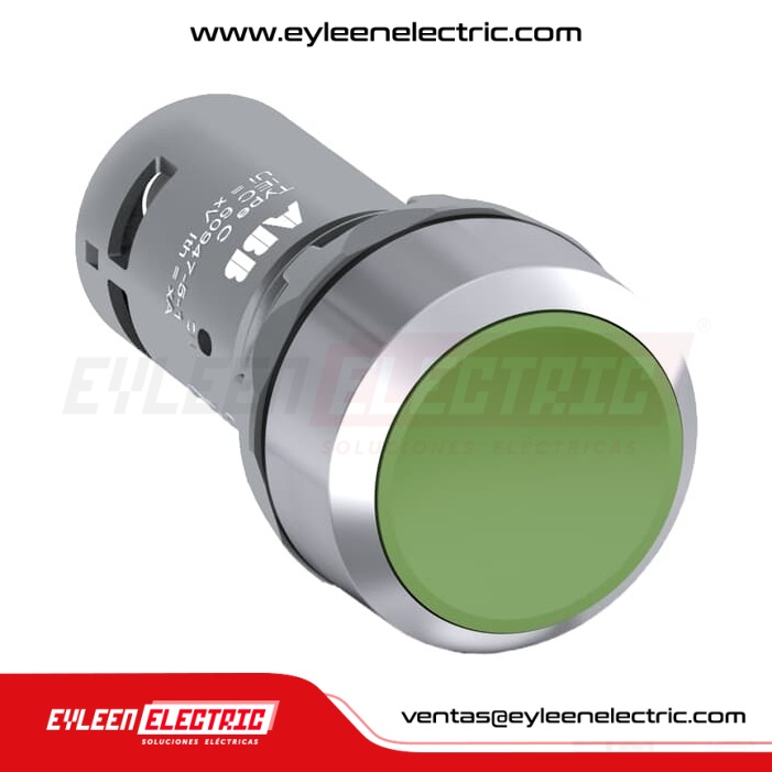 PULSADOR COMPACTO RASANTE CON BIZEL METÁLICO DE 22mm, CP1-30G-10, VERDE