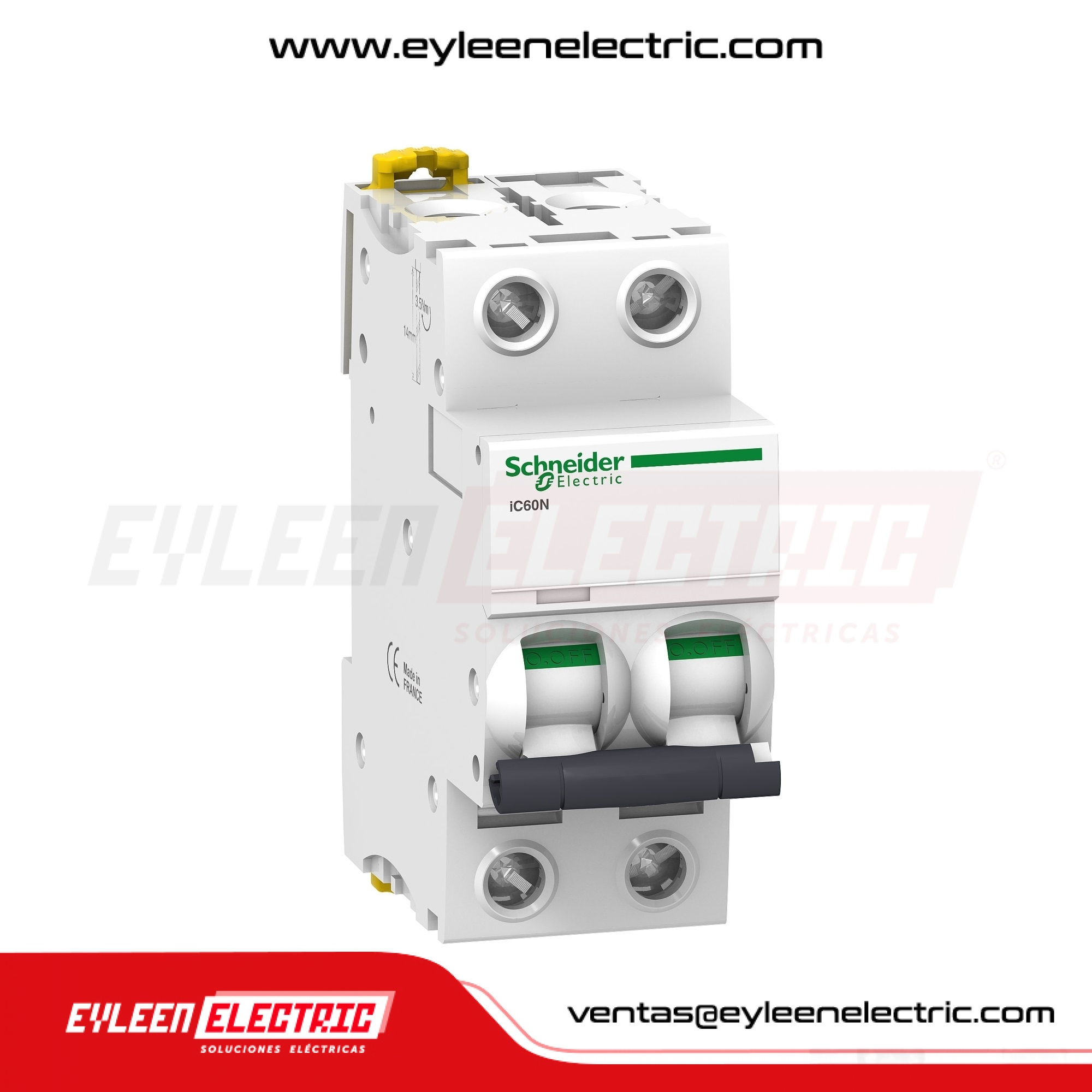 INTERRUPTOR TERMOMAGNETICO RIEL DIN ACTI9 IC60N, 2X6A, 20/10/6kA, 230/400/440VAC, CURVA C
