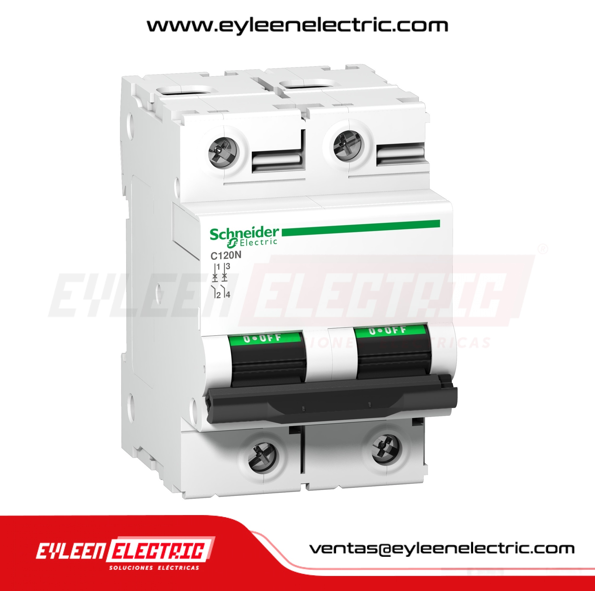 INTERRUPTOR TERMOMAGNETICO RIEL DIN ACTI9 IC120N, 2X80A, 20/10/6kA, 230/400/440VAC, CURVA C