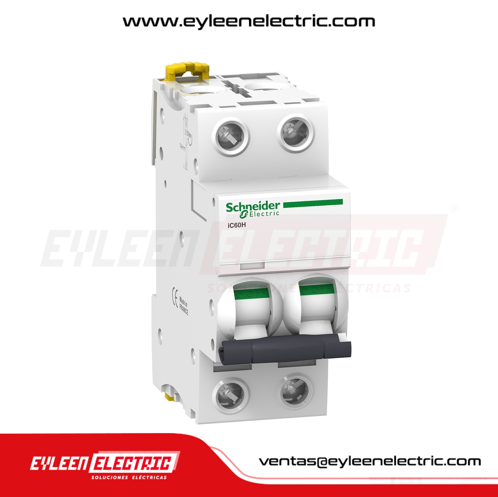 INTERRUPTOR TERMOMAGNETICO RIEL DIN ACTI9 IC60H, 2X40A, 30/15/10kA, 230/400/440VAC, CURVA C