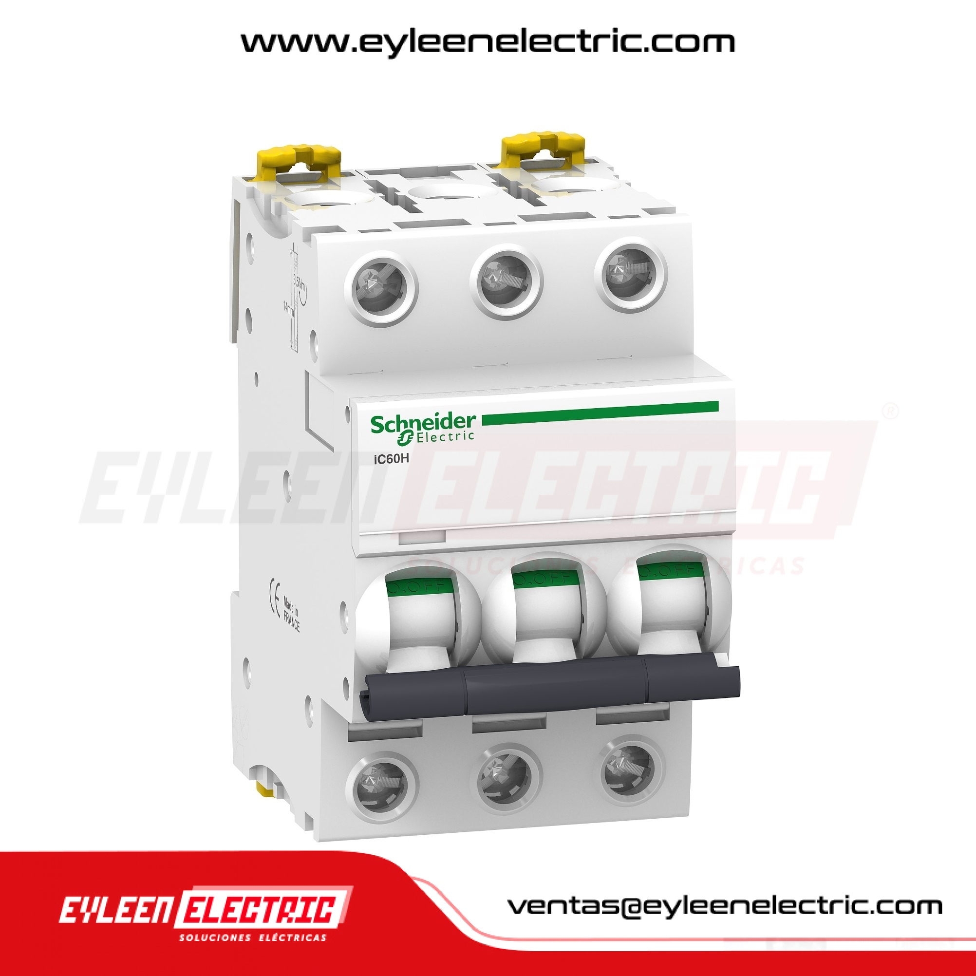 INTERRUPTOR TERMOMAGNETICO RIEL DIN ACTI9 iC60H, 3X16A, 30/15/10kA, 230/400/440VAC, CURVA C
