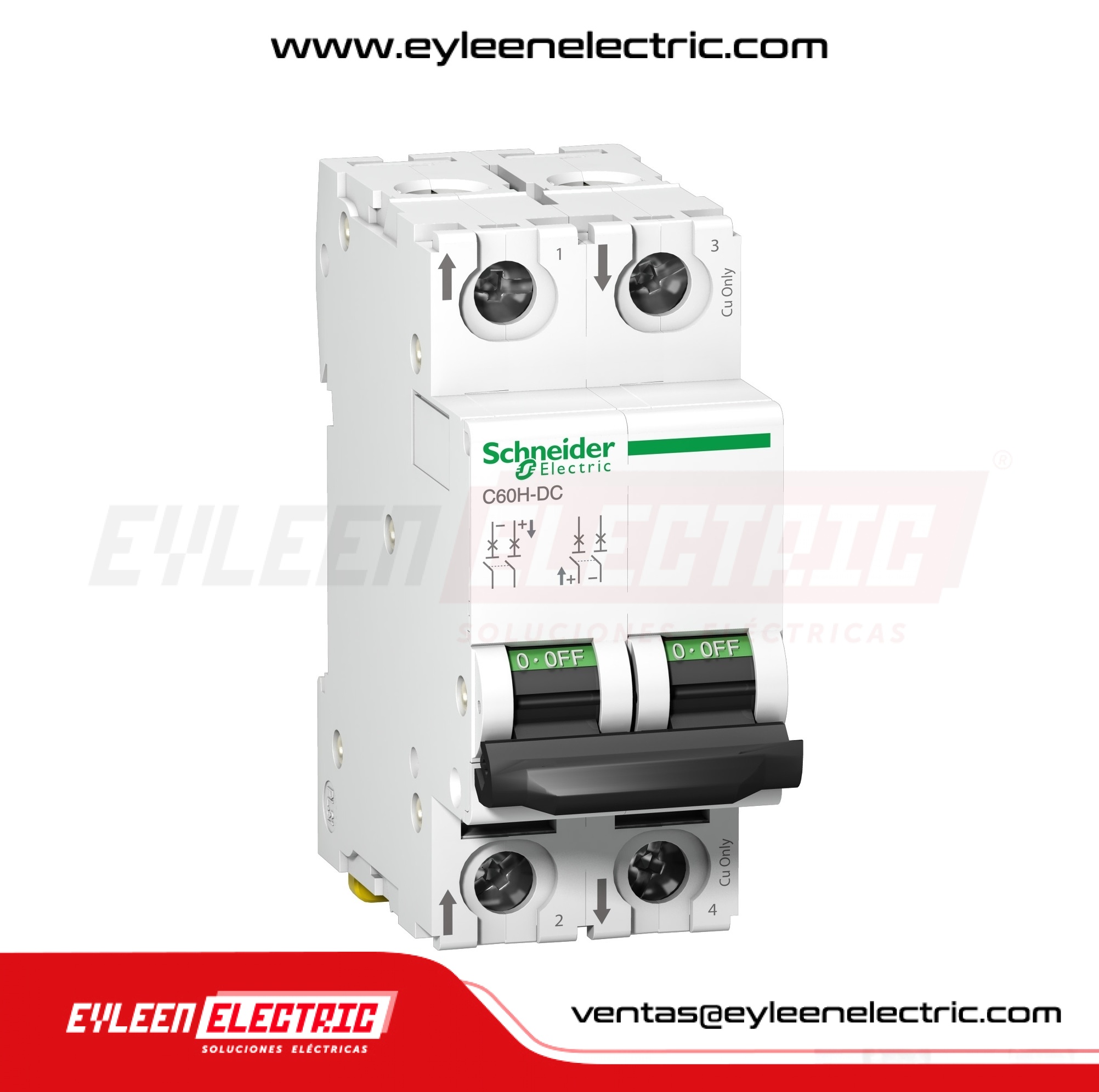 INTERRUPTOR TERMOMAGNETICO RIEL DIN ACTI9 C60H-DC, 2X25A, 20/10/6kA, 220/440/500VDC, CURVA C