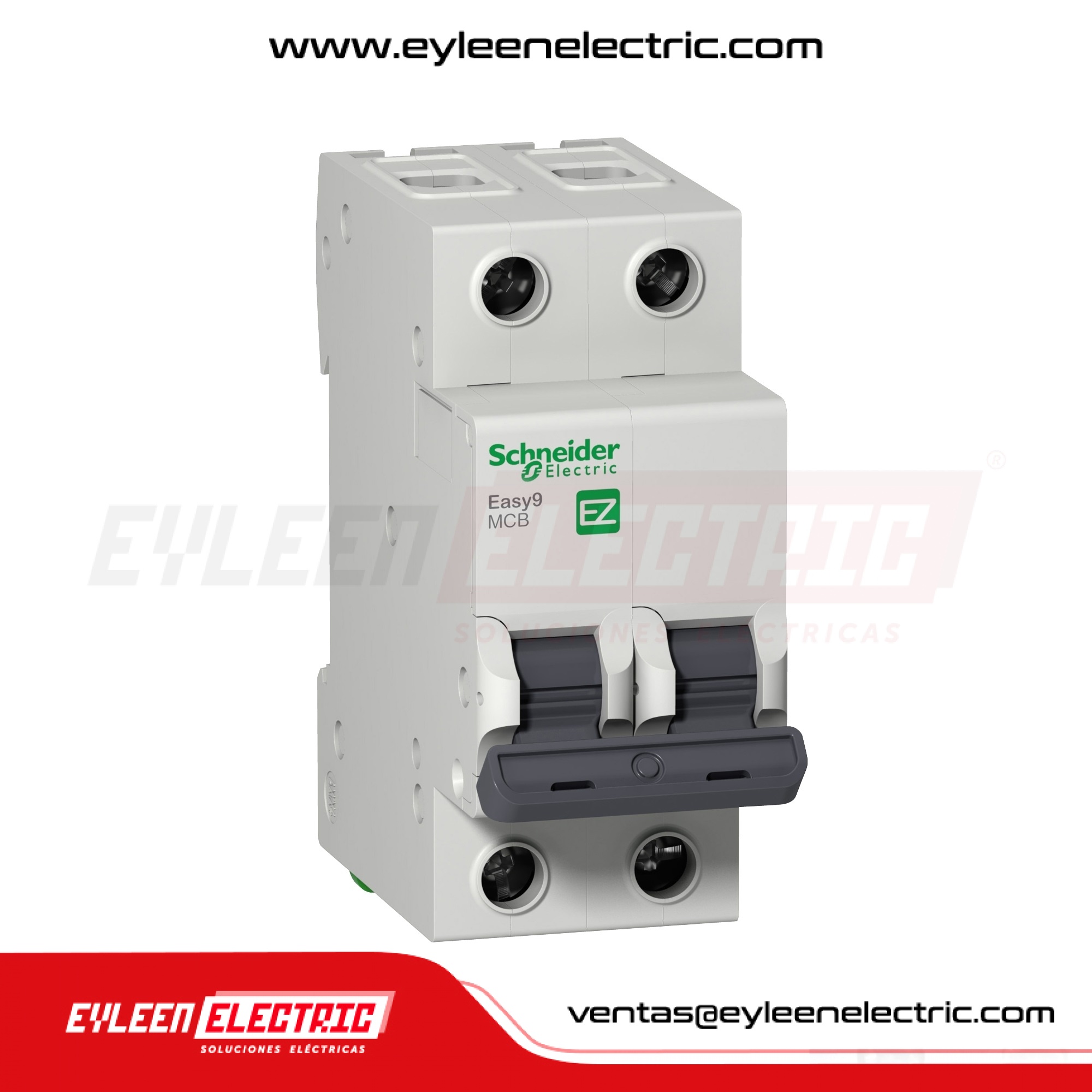 INTERRUPTOR TERMOMAGNETICO RIEL DIN EASY9 MCB 2X20A, 10/6KA, 230/400V, CURVA C