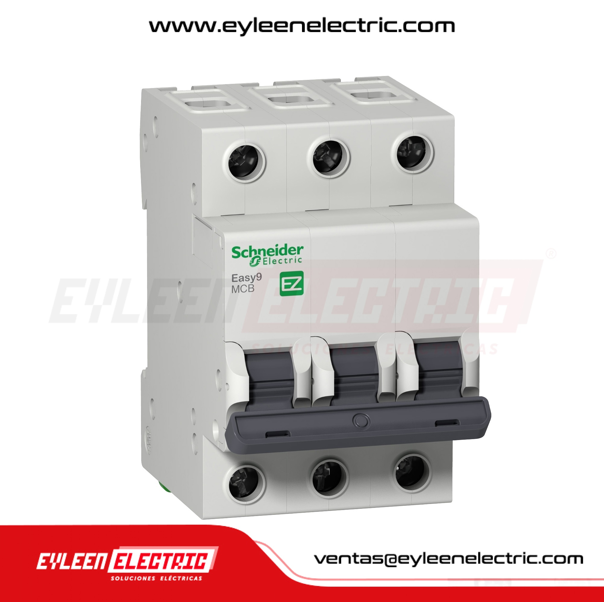 INTERRUPTOR TERMOMAGNETICO RIEL DIN EASY9 MCB 3X16A, 10/6KA, 230/400V, CURVA C
